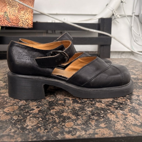 VINTAGE DR MARTENS Black Mary Jane Strap Cross Women's Sz 6 Chunky Platform - Picture 7 of 13